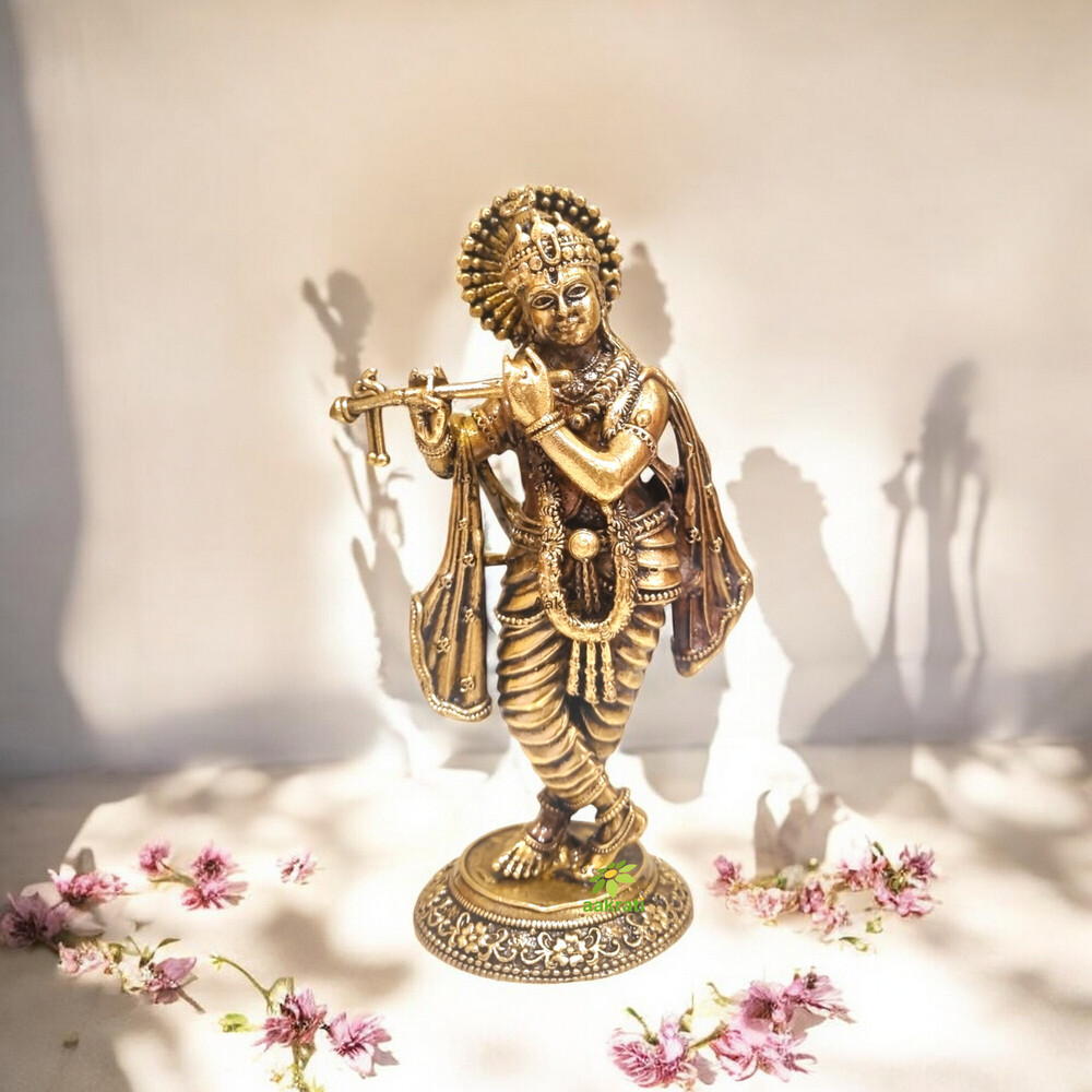 Brass Krishna Statue | Lightweight, Classic, and Blessed Art | Elegant Krishna Brass Sculpture(Yellow 5 inch)