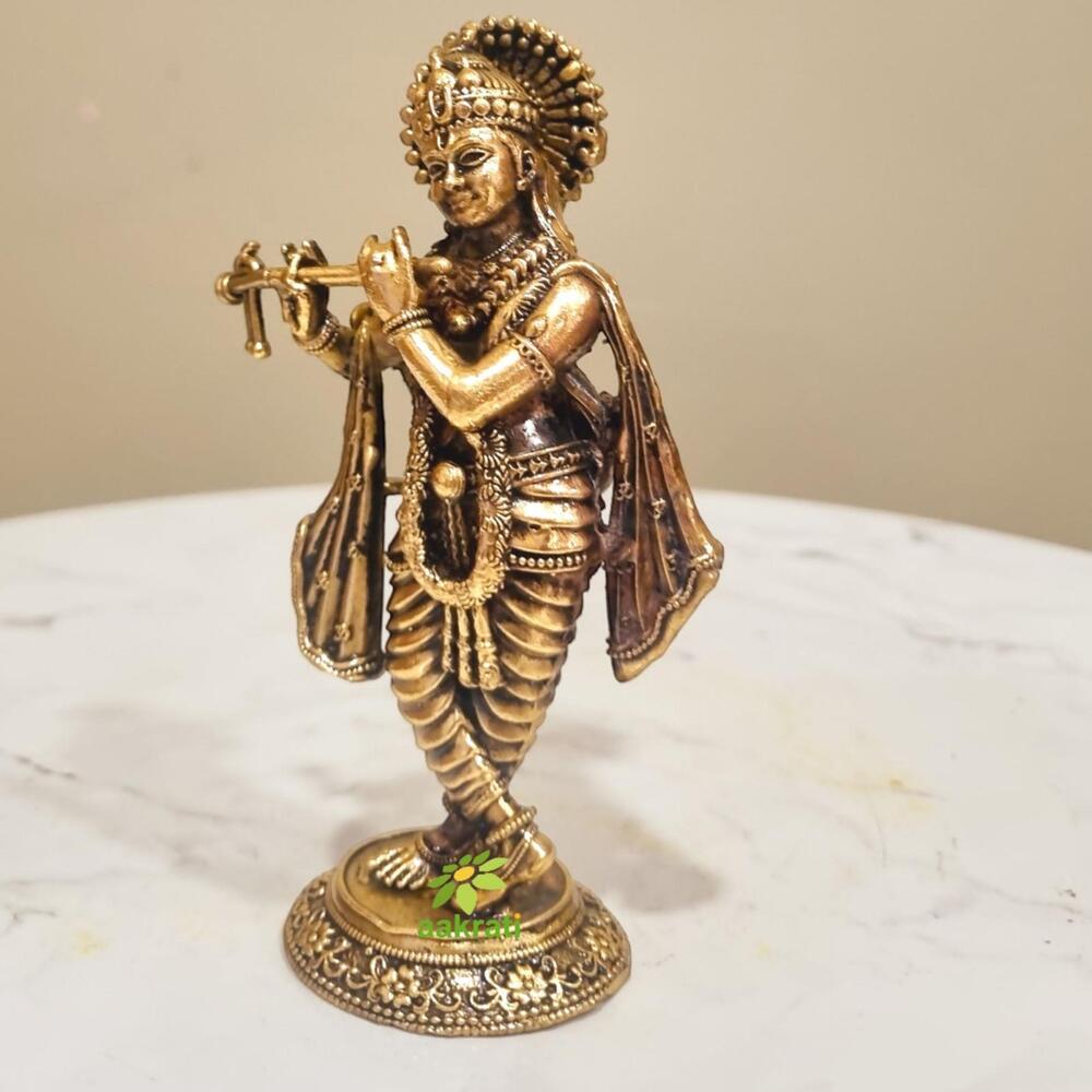 Brass Krishna Statue | Lightweight, Classic, and Blessed Art | Elegant Krishna Brass Sculpture(Yellow 5 inch)