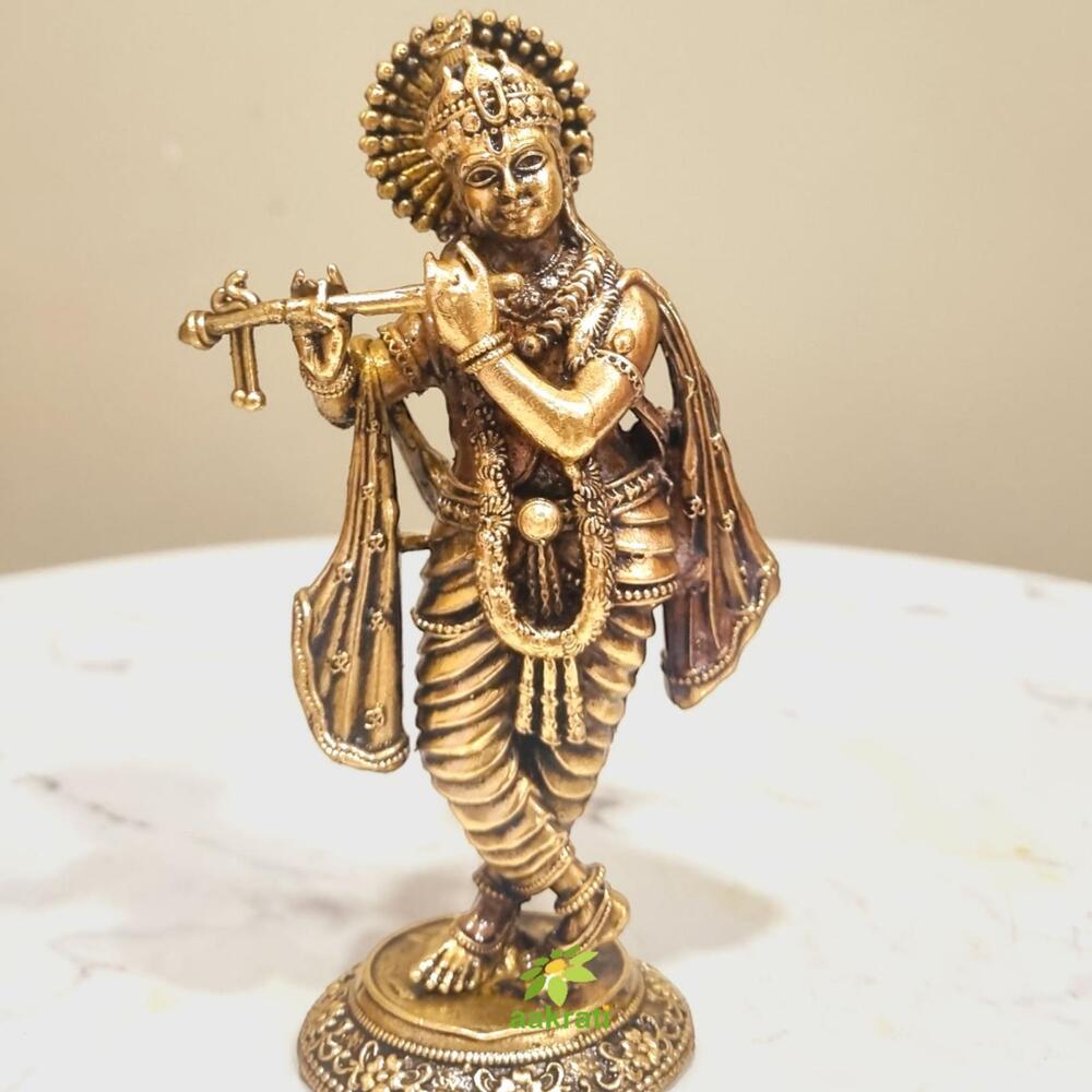 Brass Krishna Statue | Lightweight, Classic, and Blessed Art | Elegant Krishna Brass Sculpture(Yellow 5 inch)