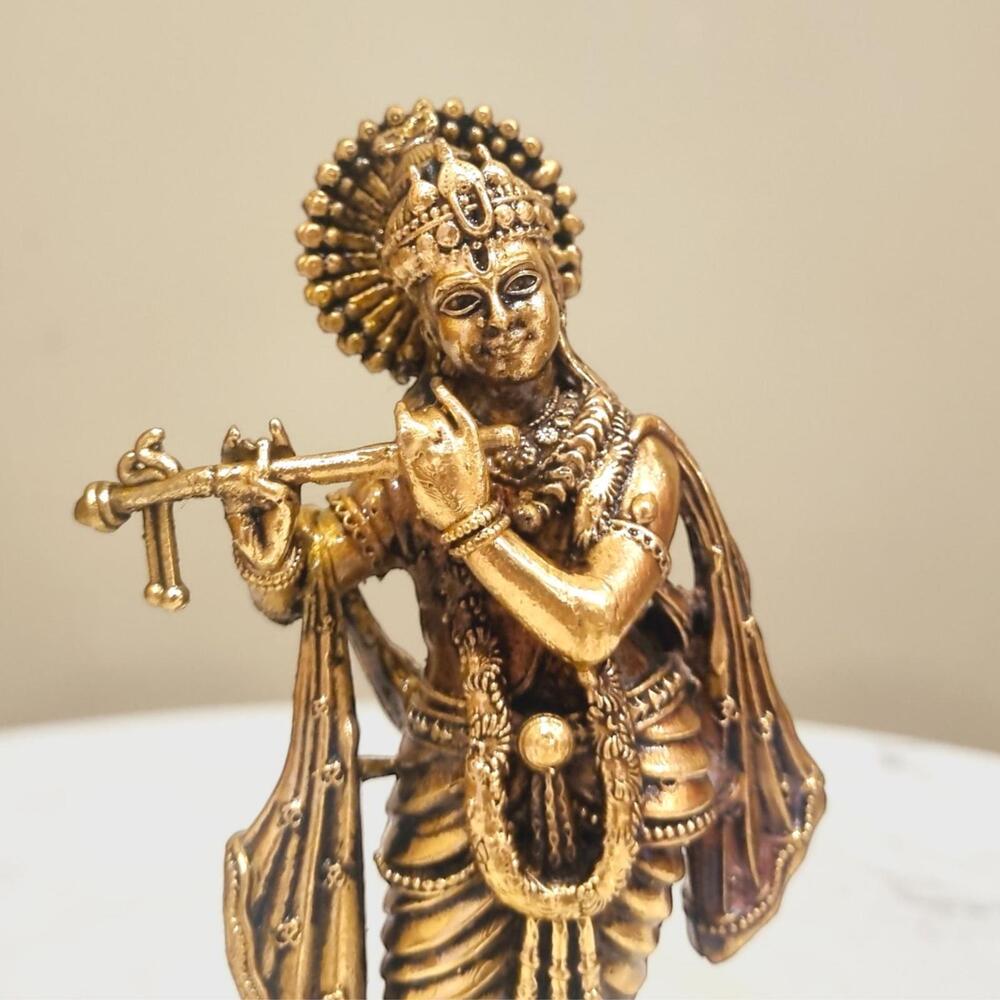 Brass Krishna Statue | Lightweight, Classic, and Blessed Art | Elegant Krishna Brass Sculpture(Yellow 5 inch)