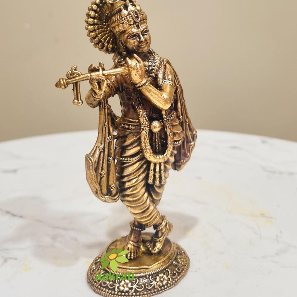 Brass Krishna Statue | Lightweight, Classic, and Blessed Art | Elegant Krishna Brass Sculpture(Yellow 5 inch)