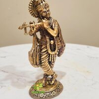 Brass Krishna Statue | Lightweight, Classic, and Blessed Art | Elegant Krishna Brass Sculpture(Yellow 5 inch)
