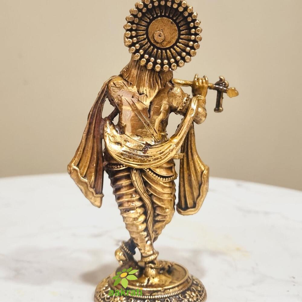 Brass Krishna Statue | Lightweight, Classic, and Blessed Art | Elegant Krishna Brass Sculpture(Yellow 5 inch)