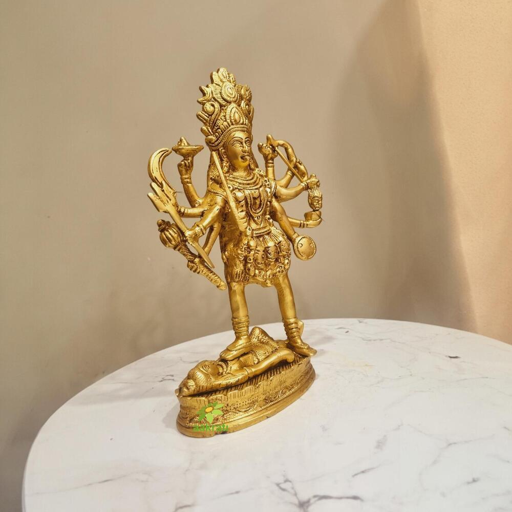 Modern Brass Kali Mata Idol | Unique Handcrafted Devotional Sculpture | Brass Kali Mata Murti ( Yellow, 10.2 inch)