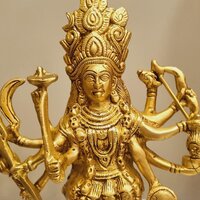 Modern Brass Kali Mata Idol | Unique Handcrafted Devotional Sculpture | Brass Kali Mata Murti ( Yellow, 10.2 inch)