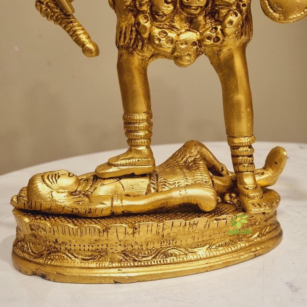 Modern Brass Kali Mata Idol | Unique Handcrafted Devotional Sculpture | Brass Kali Mata Murti ( Yellow, 10.2 inch)