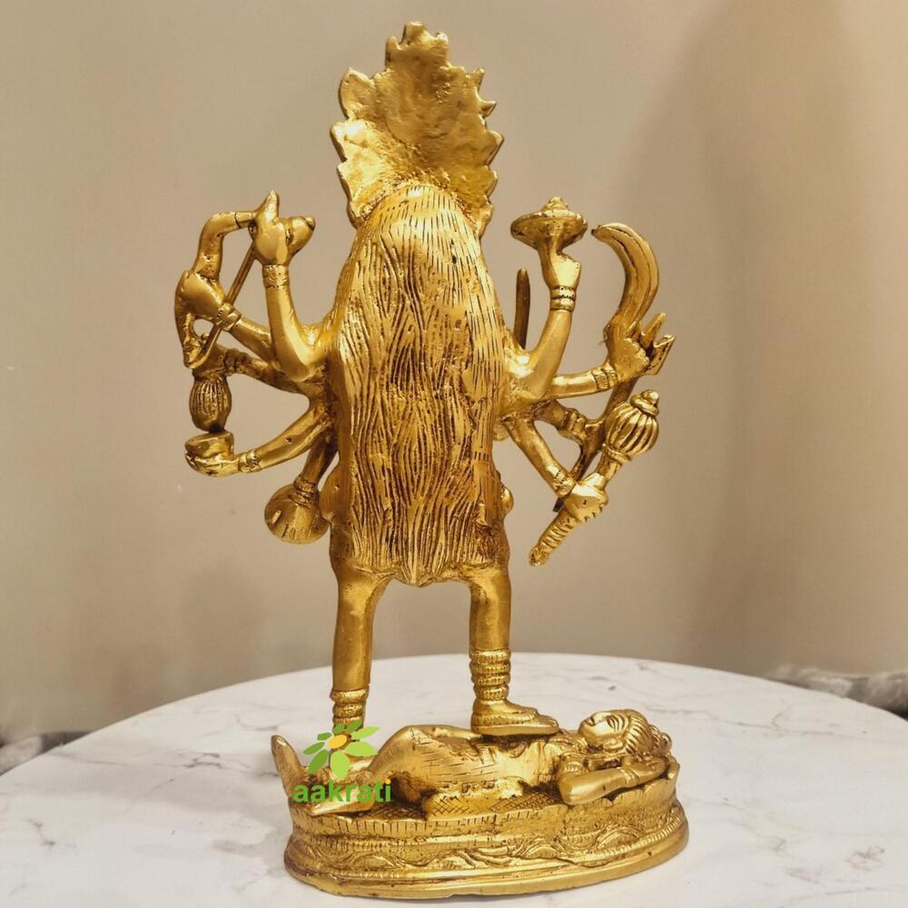 Modern Brass Kali Mata Idol | Unique Handcrafted Devotional Sculpture | Brass Kali Mata Murti ( Yellow, 10.2 inch)