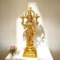 Decorative Brass Lord Vishnu Statue | Ideal For Temple, Office & Festive Gifts | Antique Brass Vishnu Idol ( Yellow, 10.5 Inch)