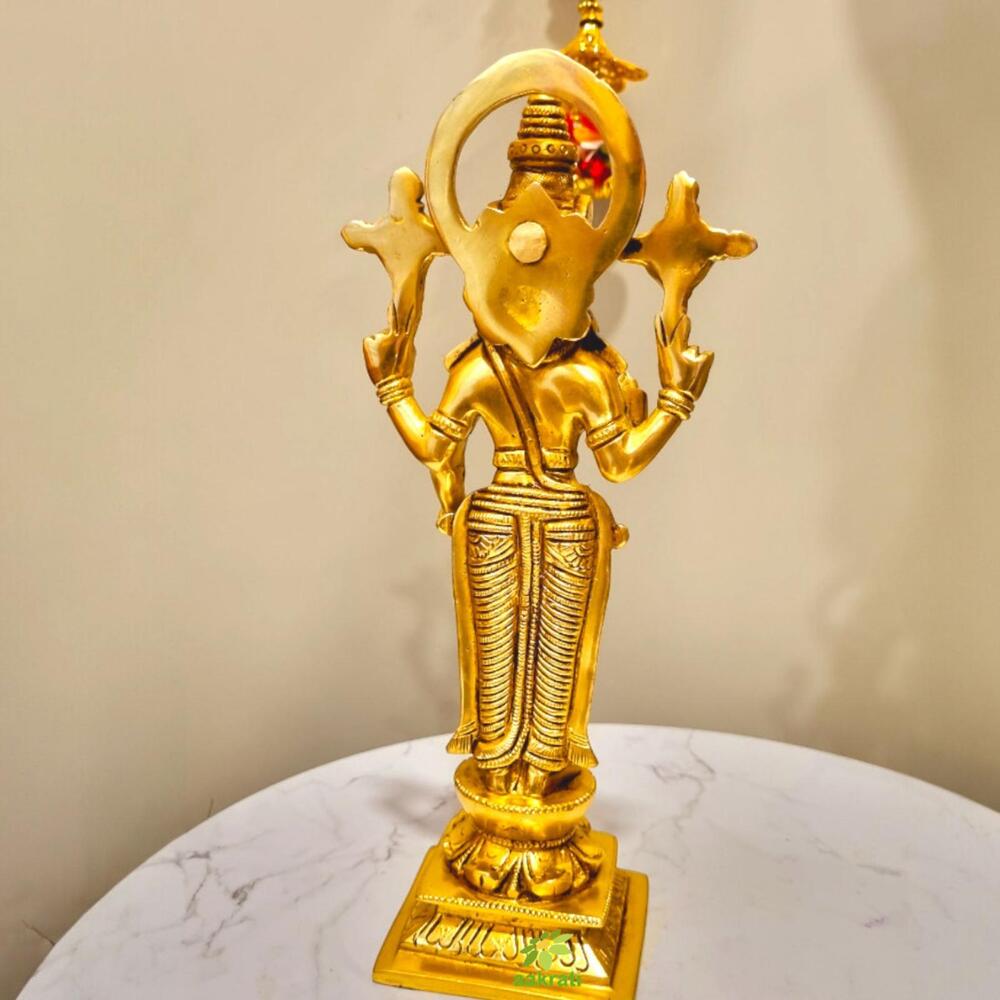 Decorative Brass Lord Vishnu Statue | Ideal for Temple, Office & Festive Gifts | Antique Brass Vishnu Idol ( Yellow, 10.5 inch)