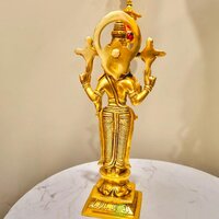 Decorative Brass Lord Vishnu Statue | Ideal for Temple, Office & Festive Gifts | Antique Brass Vishnu Idol ( Yellow, 10.5 inch)