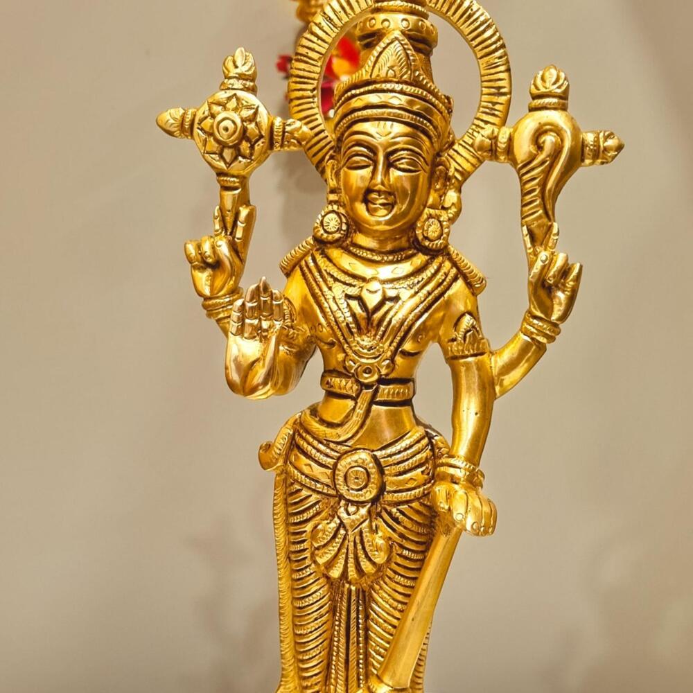 Decorative Brass Lord Vishnu Statue | Ideal for Temple, Office & Festive Gifts | Antique Brass Vishnu Idol ( Yellow, 10.5 inch)