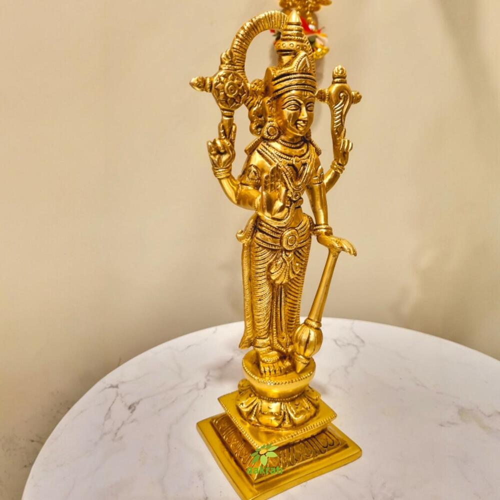 Decorative Brass Lord Vishnu Statue | Ideal for Temple, Office & Festive Gifts | Antique Brass Vishnu Idol ( Yellow, 10.5 inch)