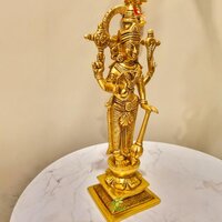 Decorative Brass Lord Vishnu Statue | Ideal for Temple, Office & Festive Gifts | Antique Brass Vishnu Idol ( Yellow, 10.5 inch)