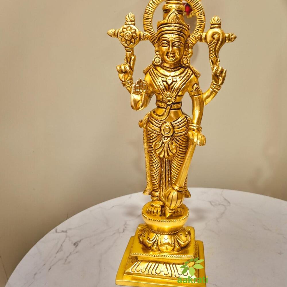 Premium Brass Lakshmi Vishnu Home Decor | Embrace Dual Divine Blessings in Style | Luxury Brass Lakshmi Vishnu Pair ( Yellow, 10.5 inch)