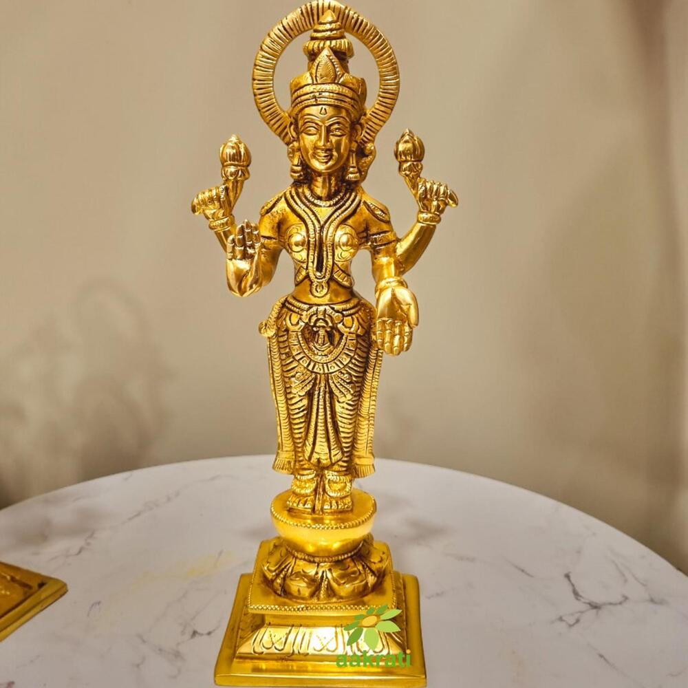 Premium Brass Lakshmi Vishnu Home Decor | Embrace Dual Divine Blessings in Style | Luxury Brass Lakshmi Vishnu Pair ( Yellow, 10.5 inch)