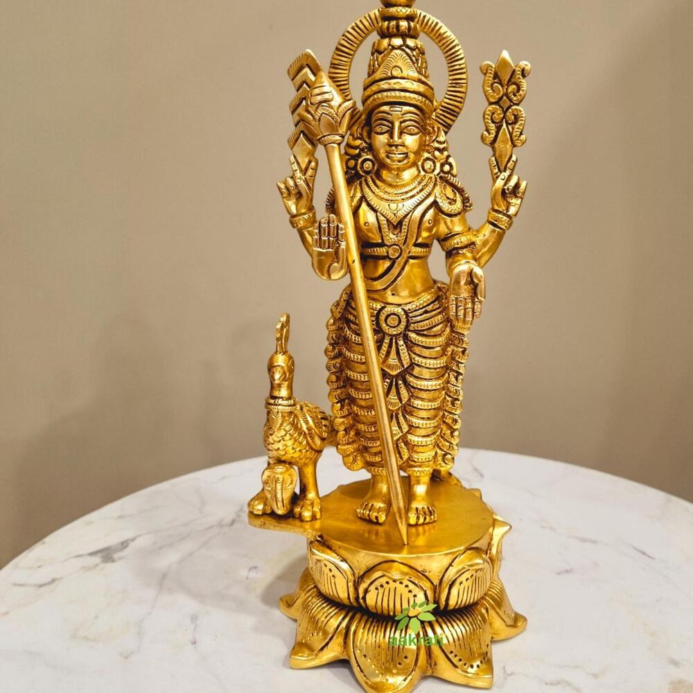 Traditional Brass Murugan Statue | Perfect for Temple Decor and Gift-Giving | Modern Brass Murgan Statue ( Yellow, 10.5 inch)