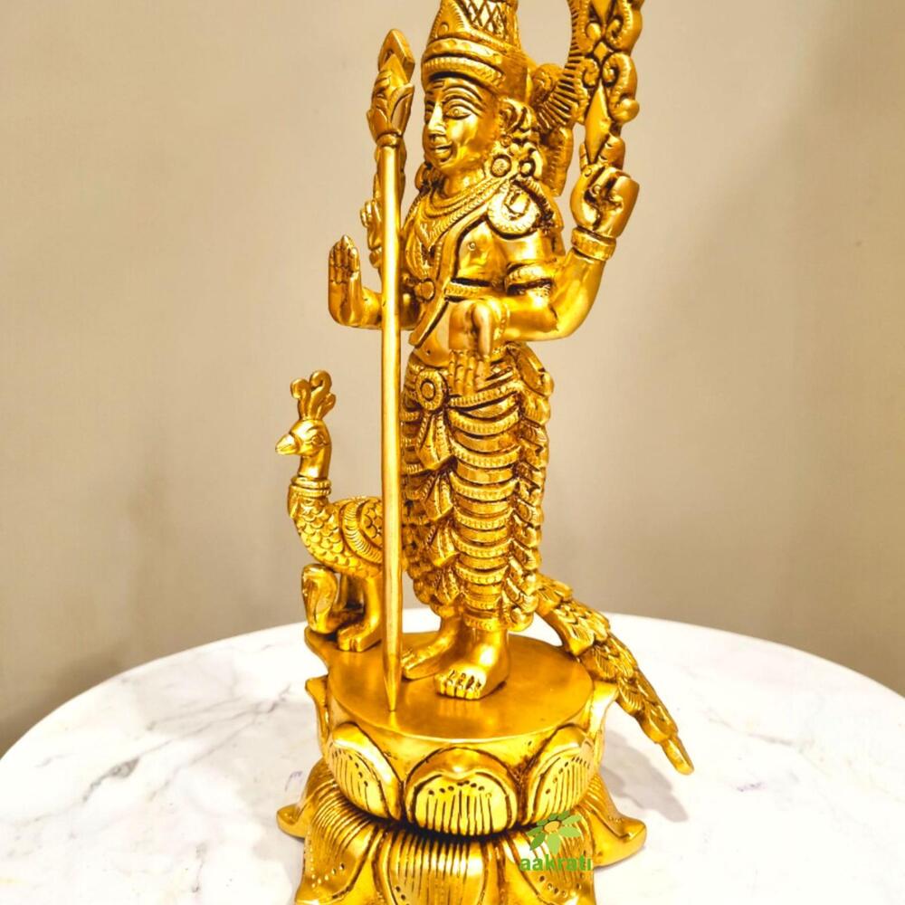 Traditional Brass Murugan Statue | Perfect for Temple Decor and Gift-Giving | Modern Brass Murgan Statue ( Yellow, 10.5 inch)