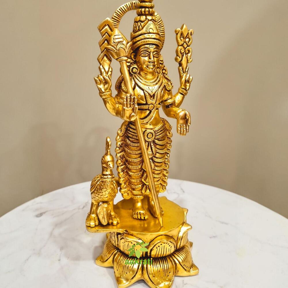 Traditional Brass Murugan Statue | Perfect for Temple Decor and Gift-Giving | Modern Brass Murgan Statue ( Yellow, 10.5 inch)