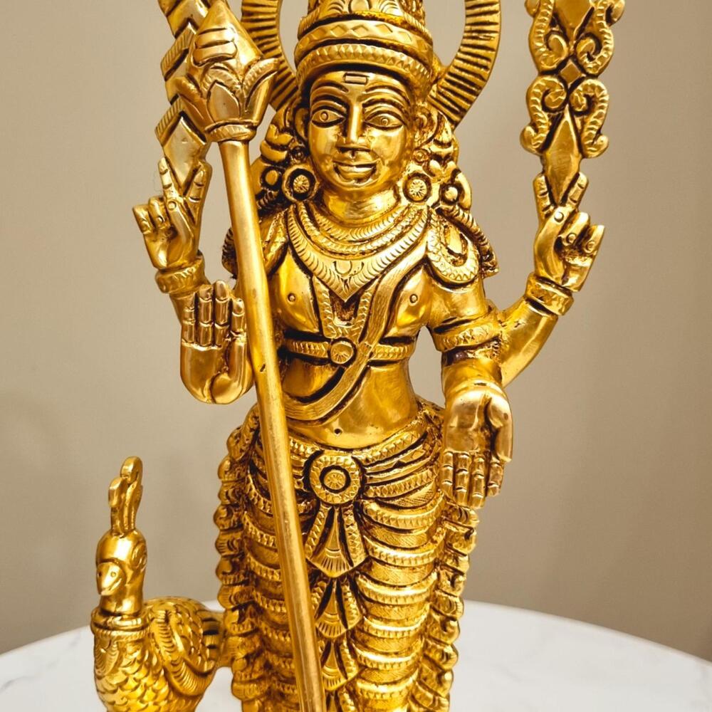 Traditional Brass Murugan Statue | Perfect for Temple Decor and Gift-Giving | Modern Brass Murgan Statue ( Yellow, 10.5 inch)