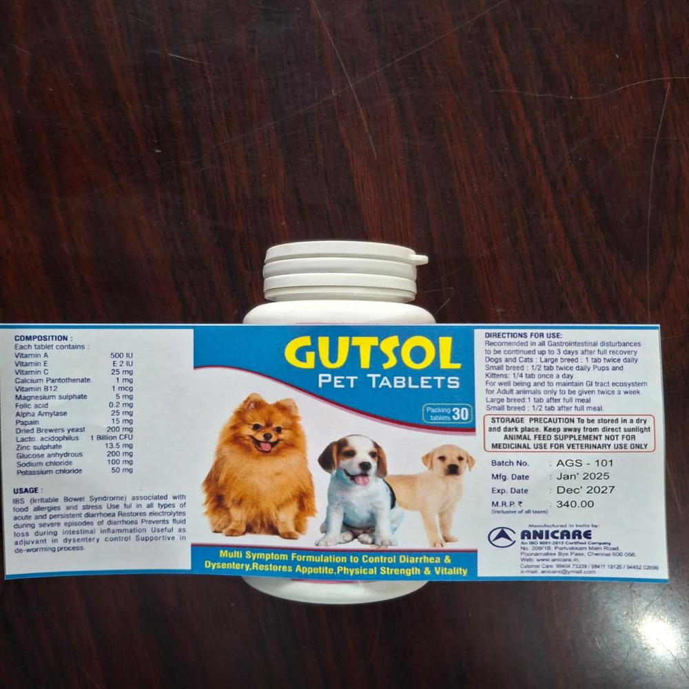 GUTSOL PET TABLETS ( To Control Diarrhea & Dysentery )