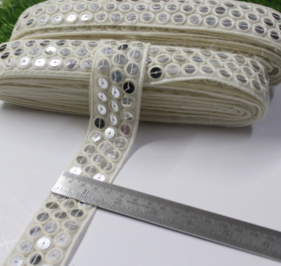 Off White Sequenc Lace - Decoration Material: Sequins