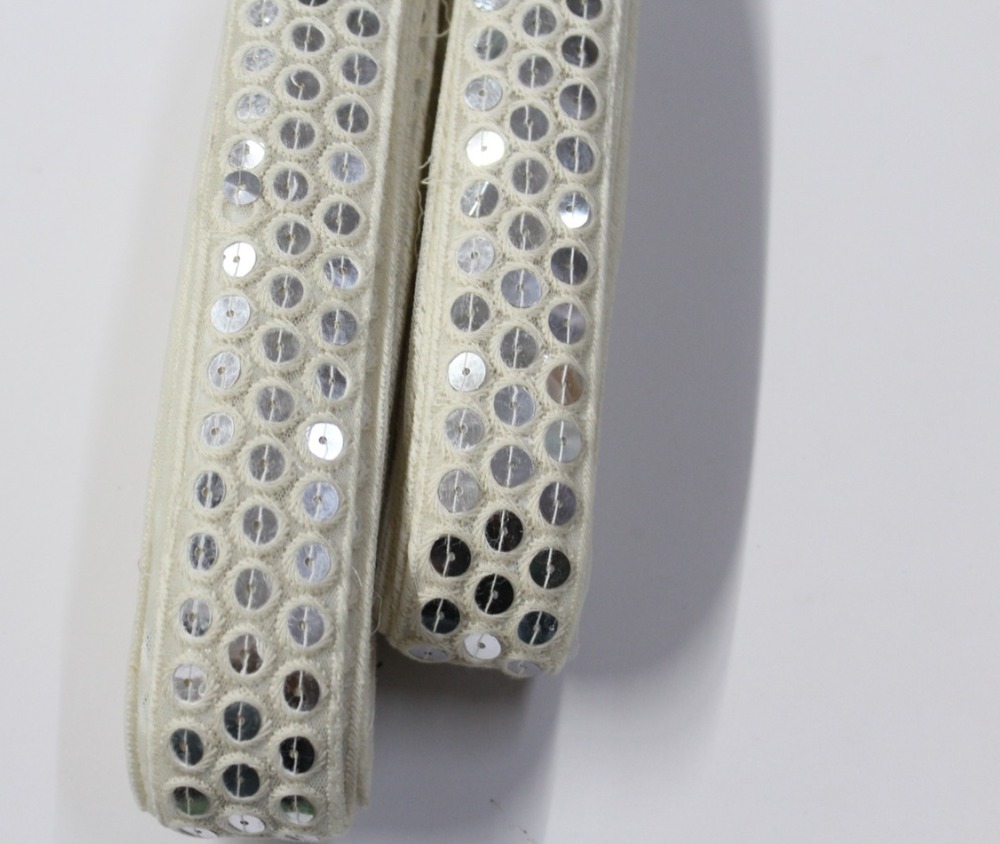Off White Sequenc Lace - Decoration Material: Sequins