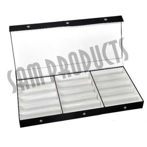 Eyeglasses Tray of 15 Pcs - Plastic Frame, 47x28 cm, Matte Black with Soft White Fabric, Non-Slip Base, Stackable