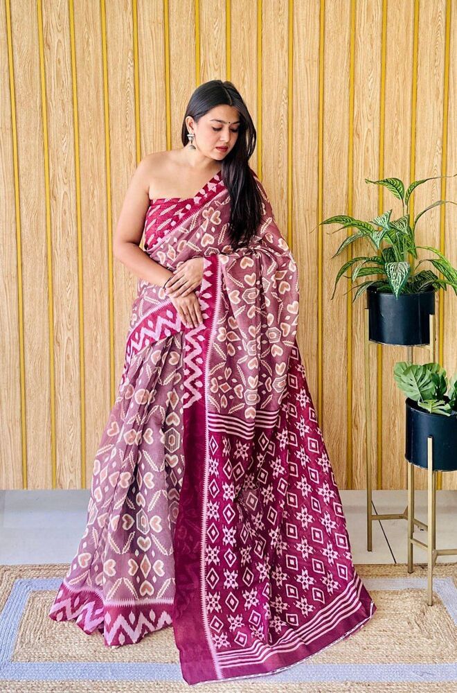 Satin Sarees With Plain Blouse - Color: Different Available