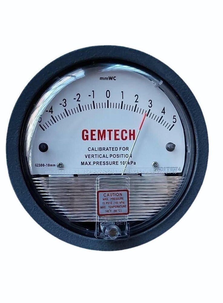 Gemtech Series G2300-10cm Differential Pressure Gauge Range 5-0-5 Cm W.c