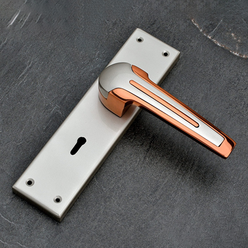 107 Satin Rose Gold Finish Zinc Mortice Handle With SS Plate