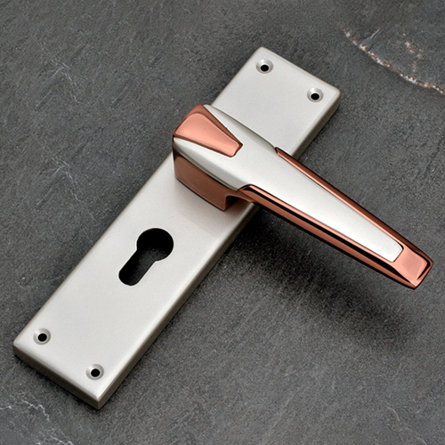 205 Satin Rose Gold Finish Zinc Mortice Handle With SS Plate