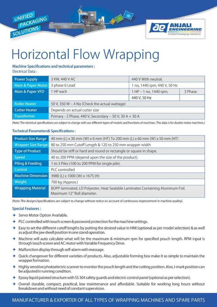 Horizontal Flow Wrap Machine - Mild Steel, 3980x1000x1675 Mm, 700 Kg | 40-300 Pieces Per Minute Automatic, Electric Drive