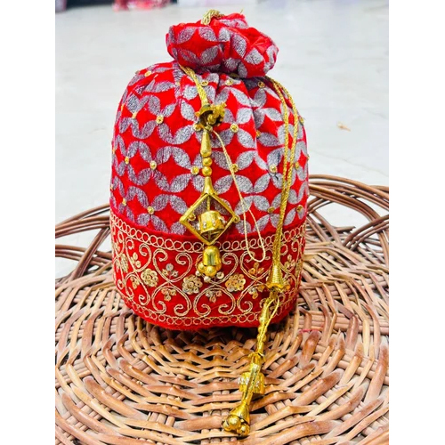 Red Cotton Embroidered Potli Bags