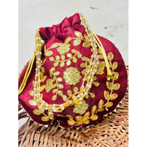 Maroon Ethnic Embroidered Potli Bag