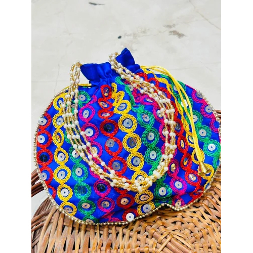 Pearl Handle Embroidered Potli Bag