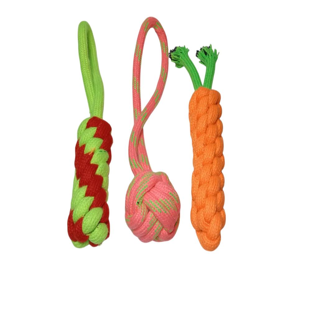 Textrade Associates Dog Rope Toys, 3 का पैक, Cornstick Ball और Carrot डिजाइन, पालतू चबाने के खिलौने