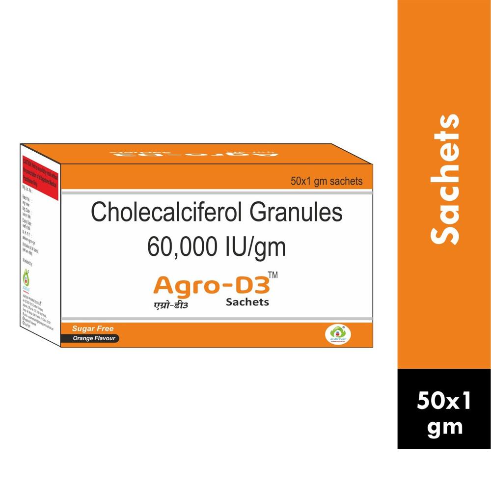 AGRO D3 SACHET 50X1GM-Cholecalciferol Granules 60000 IU/gm