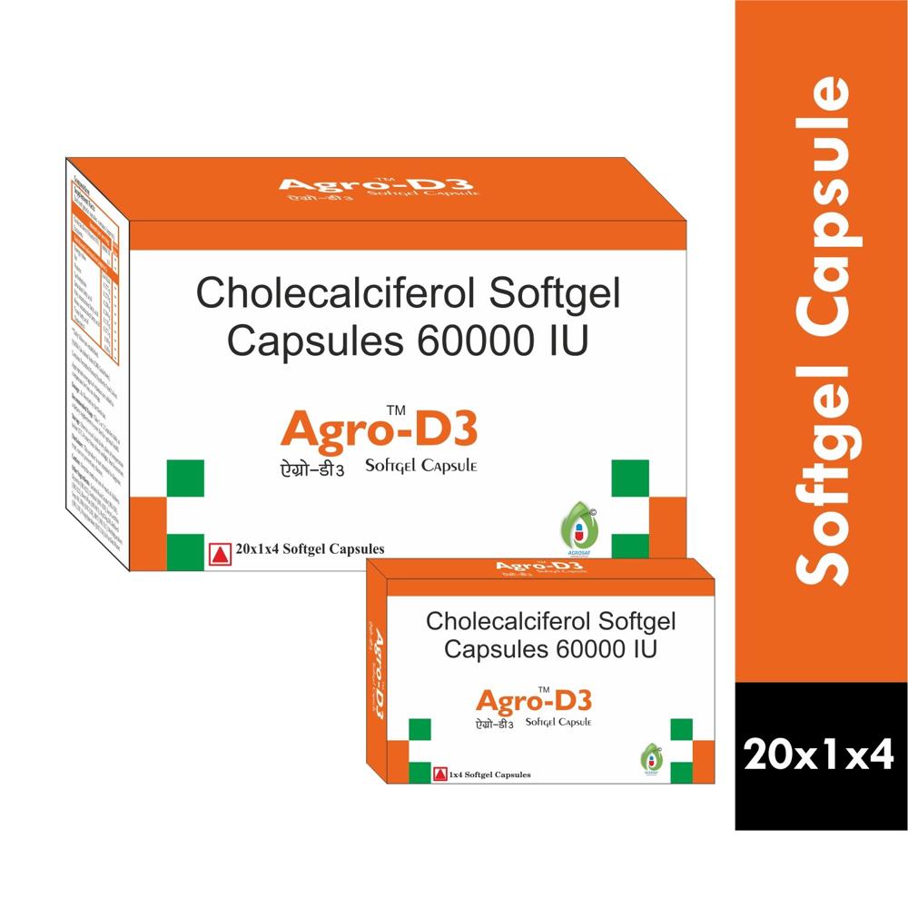 AGRO D3 SOFTGEL CAPSULE-CHOLECALCIFEROL (VITAMIN D3)SOFT GELATIN (60,000 I.U.) CAPSULE( IN FOOD)