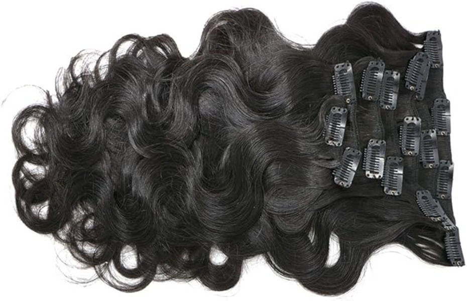 Premium Remy Black Color Body Wave Hair Clip in Hair Extensions  ( 14 INCH )