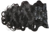 Premium Remy Black Color Body Wave Hair Clip in Hair Extensions  ( 14 INCH )