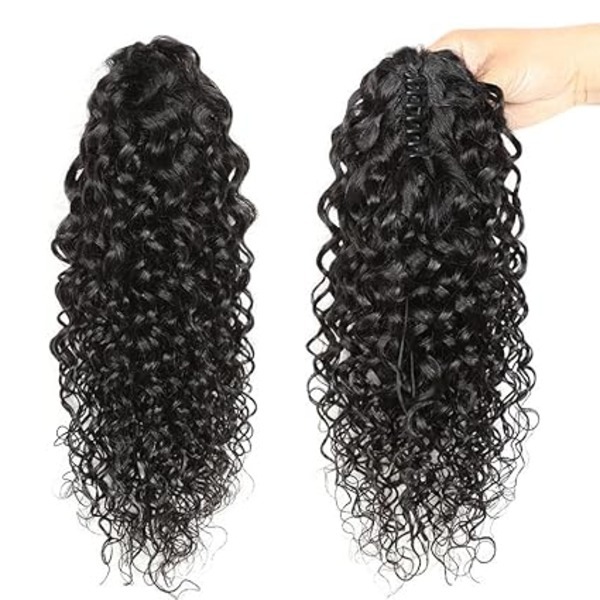 Curly Ponytail Hair Extensions 26in Human Hair Claw Clip in Fake Hair Piece
