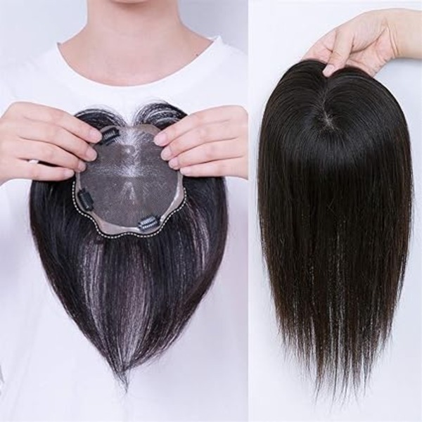Natural Color Temple Remy Small Size Toppers  Human Hair Extensions Straight Black Color