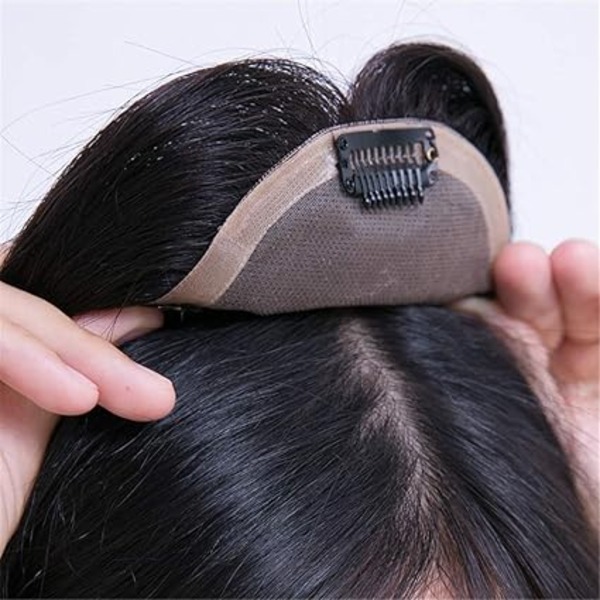 Natural Color Temple Remy Small Size Toppers  Human Hair Extensions Straight Black Color
