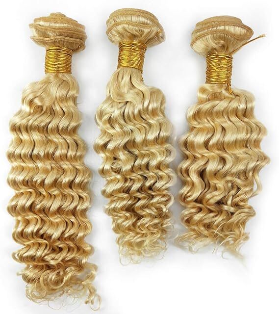 100% Human Hair Weft Curly Deep Wave 613 Platinum Blonde Brazilian Hair Weaving 3 Bundles 300gram for Full Head 16 to  22 inch