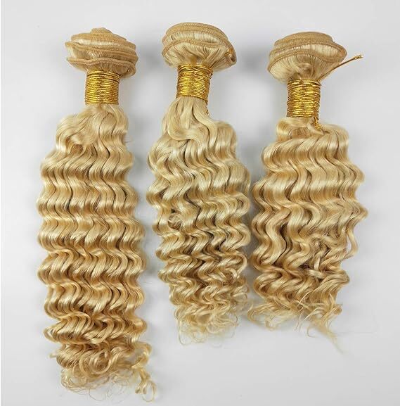 100% Human Hair Weft Curly Deep Wave 613 Platinum Blonde Brazilian Hair Weaving 3 Bundles 300gram for Full Head 16 to  22 inch