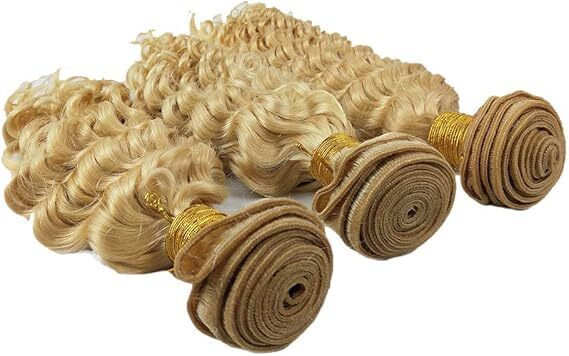 100% Human Hair Weft Curly Deep Wave 613 Platinum Blonde Brazilian Hair Weaving 3 Bundles 300gram for Full Head 16 to  22 inch