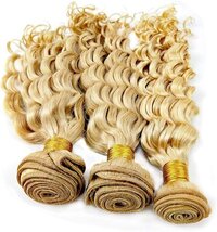 100% Human Hair Weft Curly Deep Wave 613 Platinum Blonde Brazilian Hair Weaving 3 Bundles 300gram for Full Head 16 to  22 inch