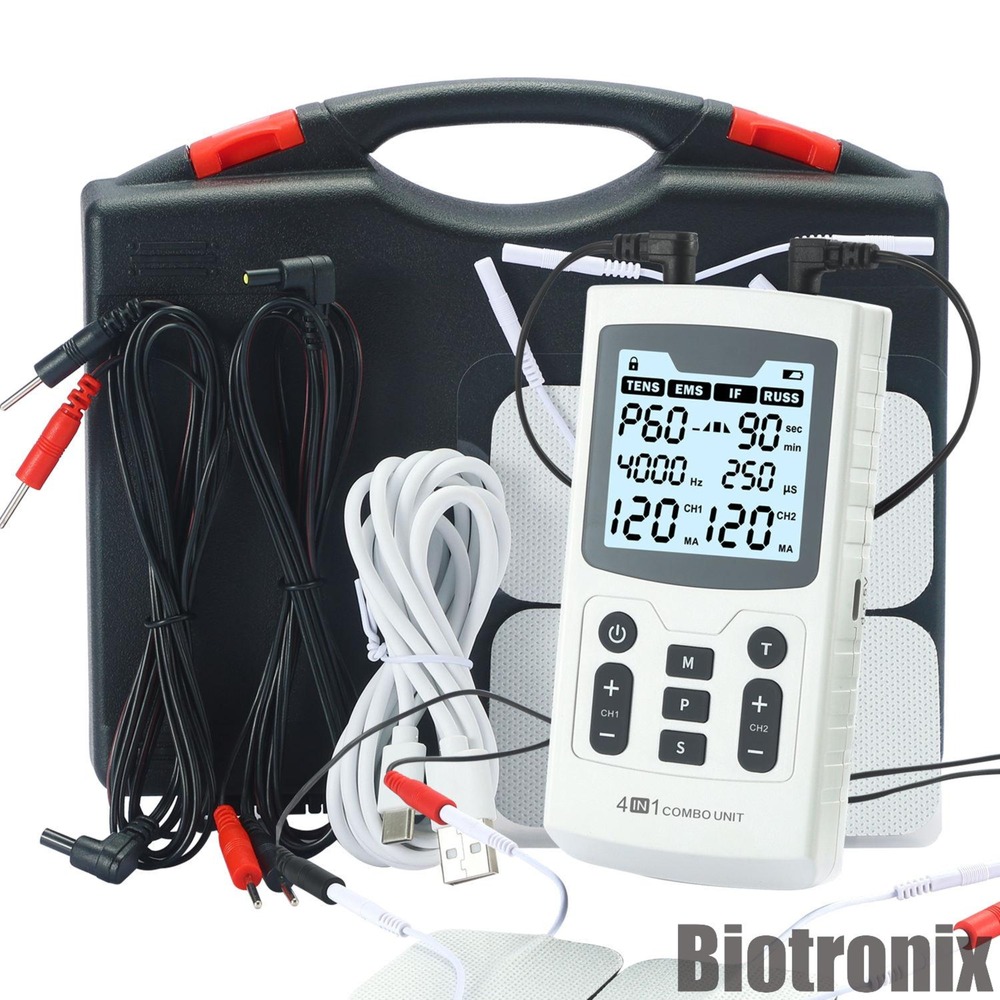 4 in 1 Combo TENS EMS IF RUSS Digital Therapy Machine for Pain Relief and Muscle Stimulation
