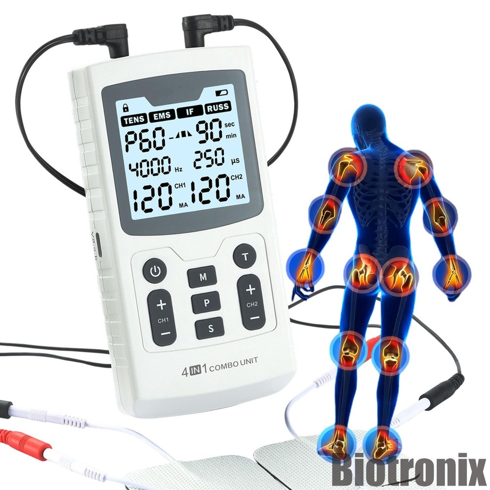4 in 1 Combo TENS EMS IF RUSS Digital Therapy Machine for Pain Relief and Muscle Stimulation