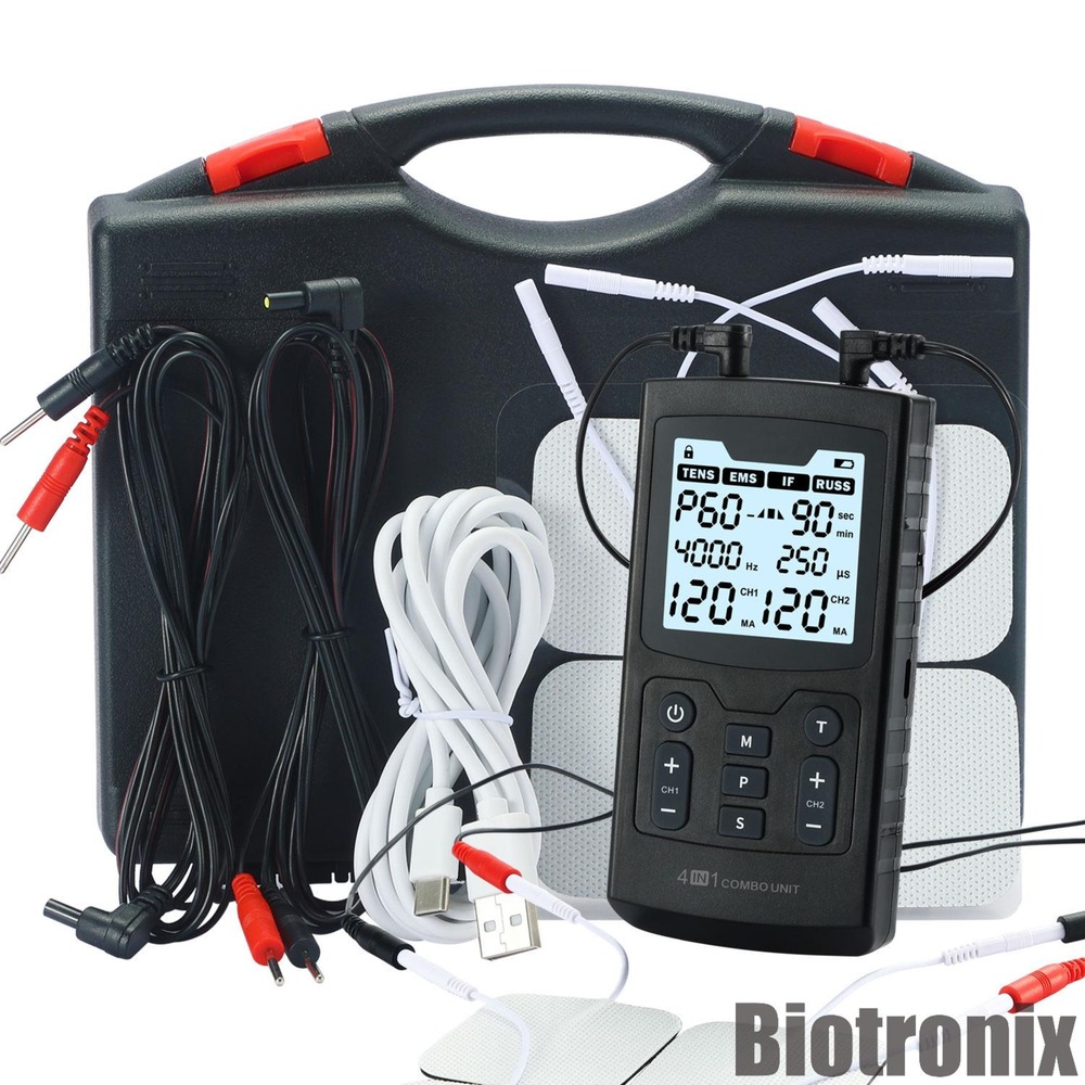 Portable TENS EMS IF RUSS 4 Channel Electrotherapy Combo Unit for Clinic and Home Use